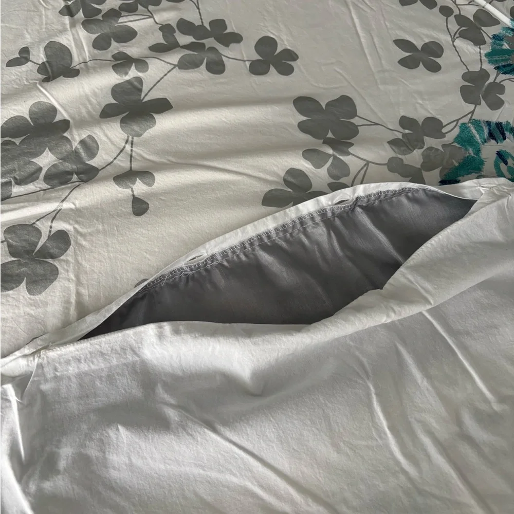 Floral Duvet Cover - White, Gray, and Blue